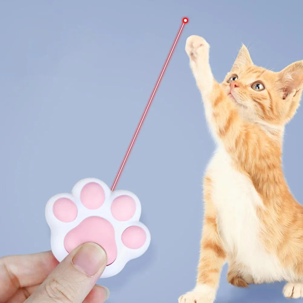Infrared cat teaser toy with key chain lighting features showing black and pink colour options