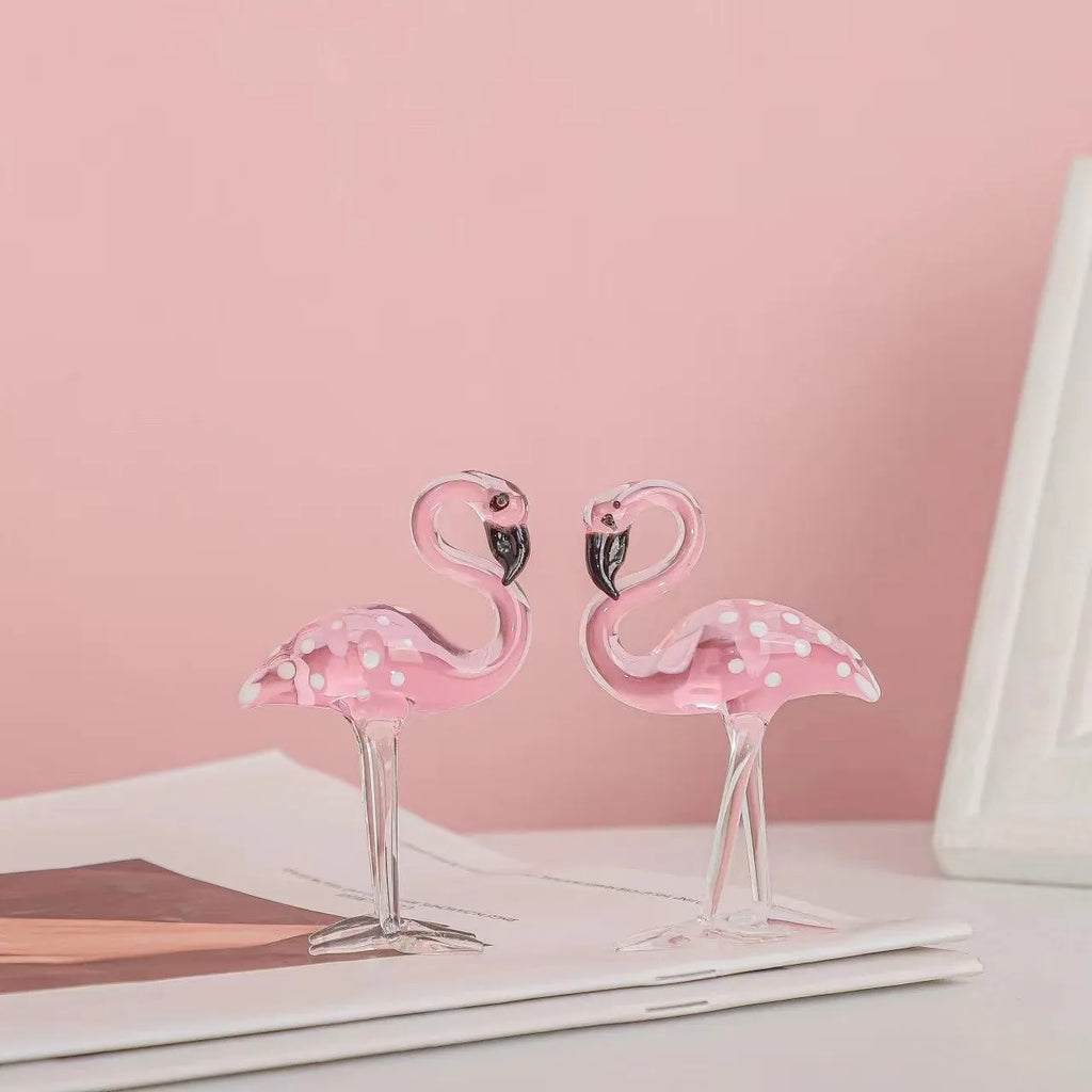 Pink crystal flamingo decorative prop for modern home table or shelf display.