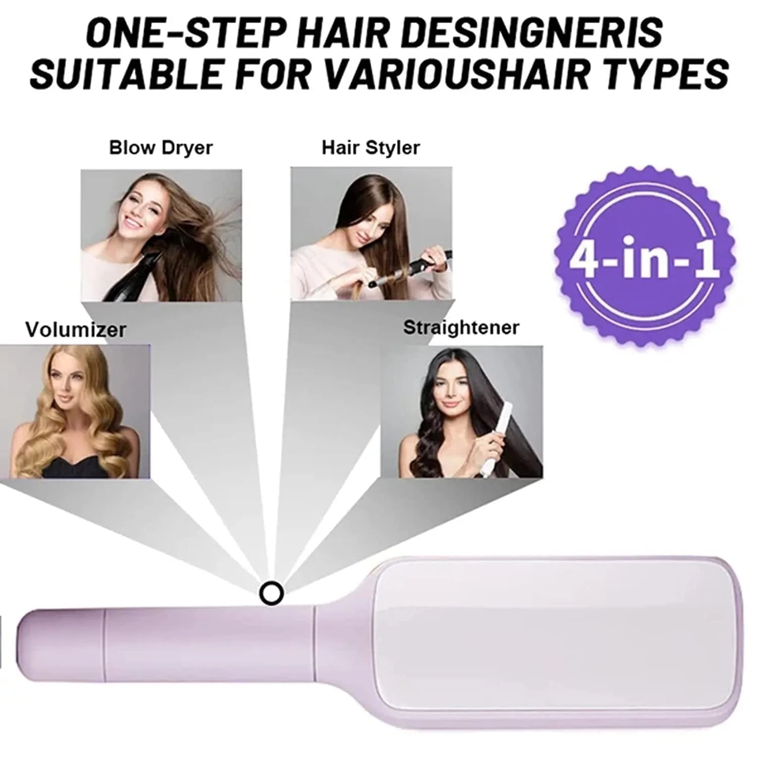 Roland purple self-cleaning hair brush with telescopic handle and wide teeth for detangling