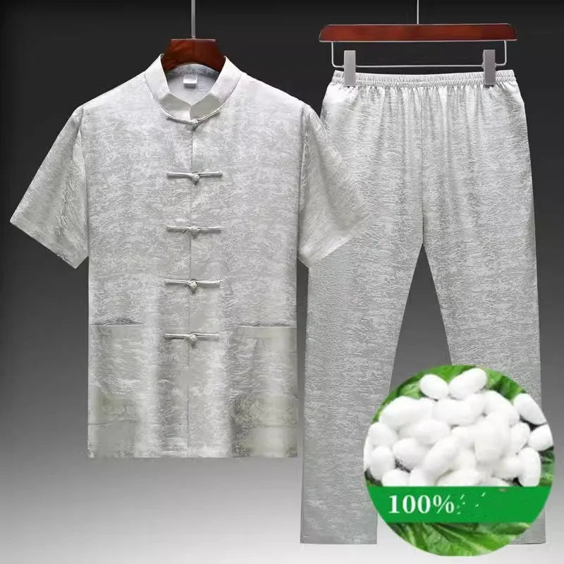 Men's mulberry silk Chinese Tang suit in traditional styling with Asian sizing