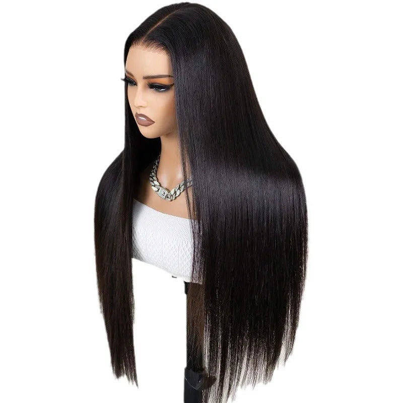 Straight black human hair wig with HD transparent lace front in 13x6 size