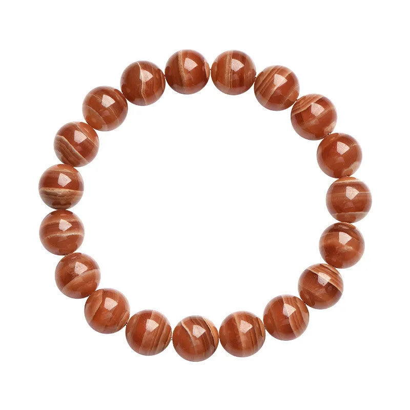 Natural old mine rhodochrosite round beads bracelet with Ruyi design element