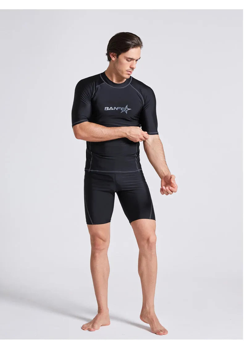 Men's quick-drying half sleeve wetsuit swimsuit for snorkeling and surfing in nylon fabric