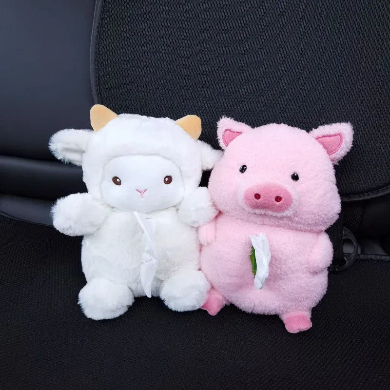 Plush cartoon lamb design car tissue box cover for vehicle or home decoration