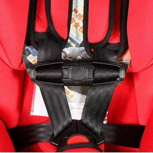 Black nylon PA66 child safety seat 5-point harness buckle measuring 14.5cm by 4cm