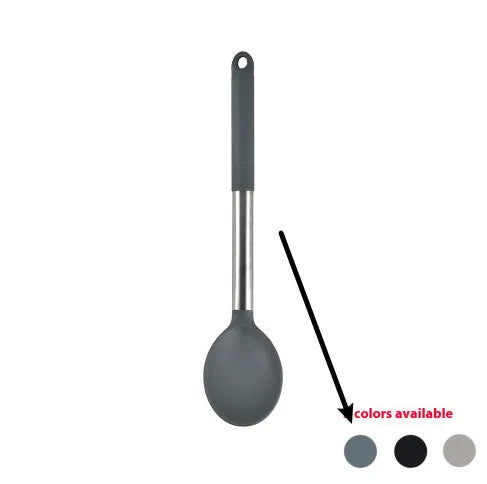 Silicone kitchenware 12 piece set with rotating storage bucket showing utensils in black colour