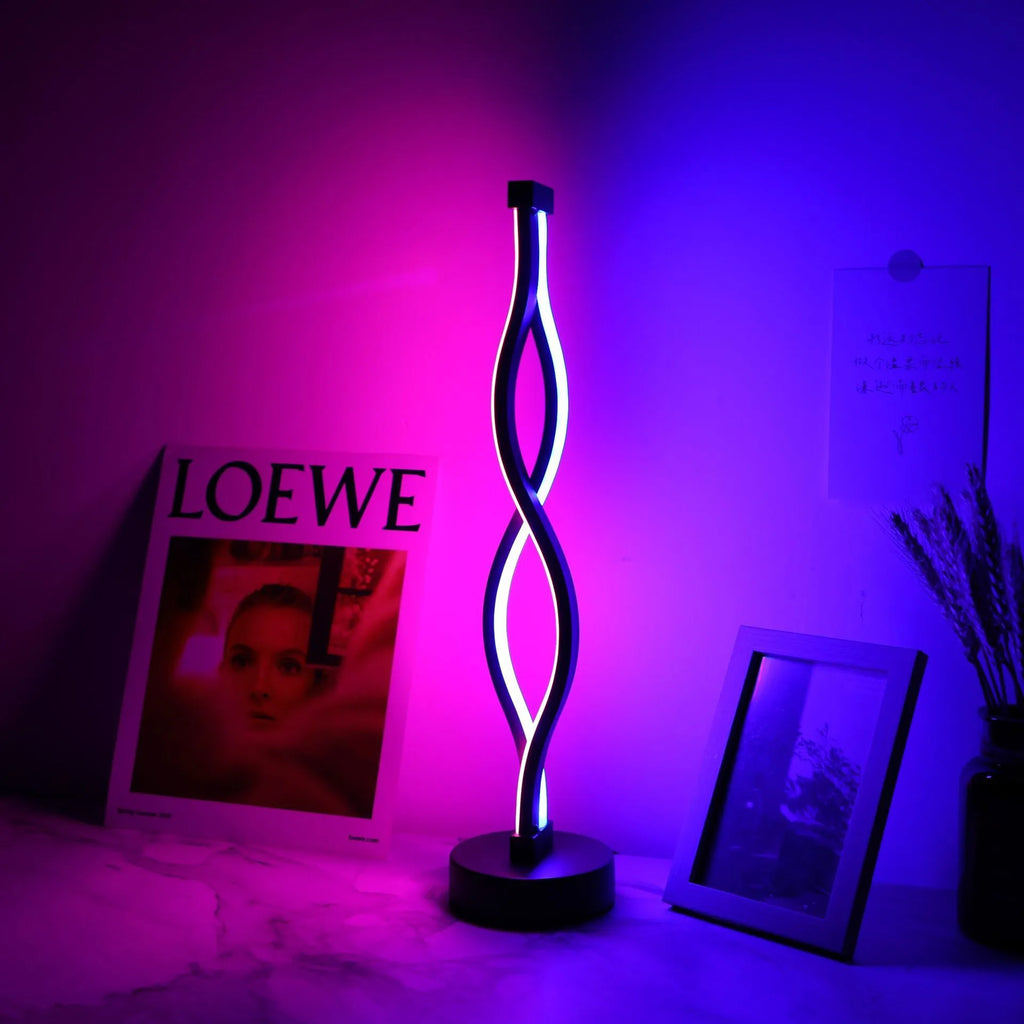 Black aluminium desk lamp with three-colour dimming button and touch controls
