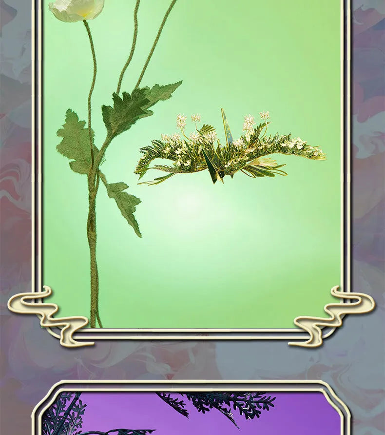 Flower crane metal puzzle assembled model with LED lighting and metal sheet background