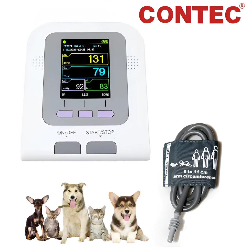 CONTEC08A veterinary digital blood pressure monitor with colour LCD display and animal cuff