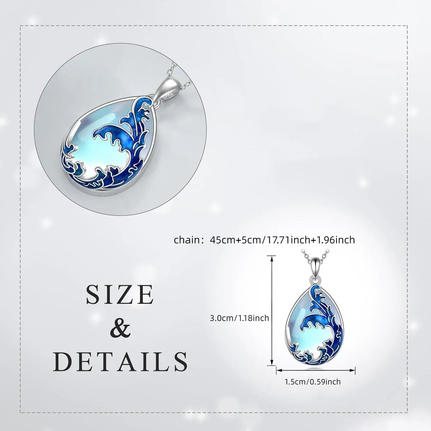 Moonstone blue heart pendant necklace for women with alloy construction and included chain
