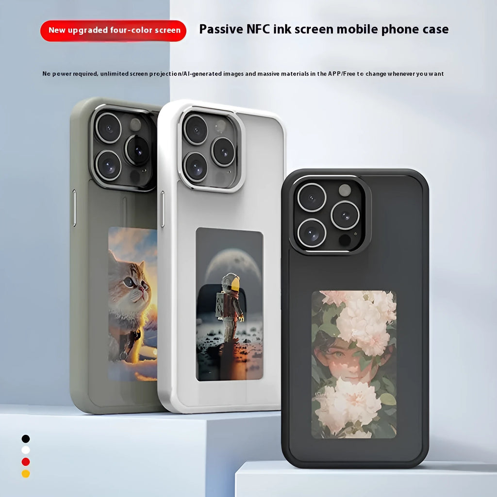 NFC projection screen four-colour E-ink bracket phone case for iPhone Pro models in graphite black with bracket shell