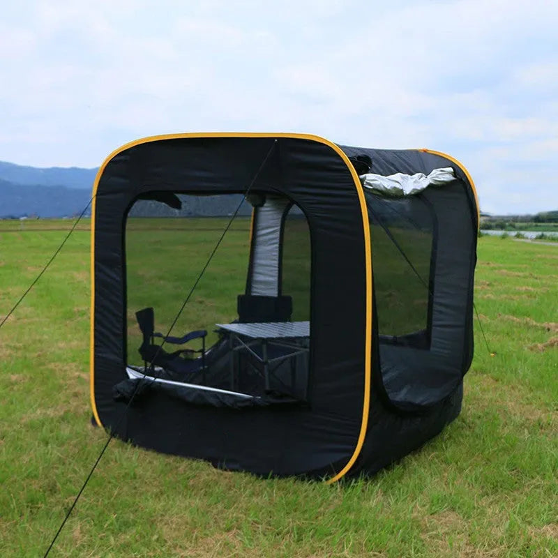 Black pop-up outdoor camping car tail tent unfolded to 200cm dimensions with quick account throw design