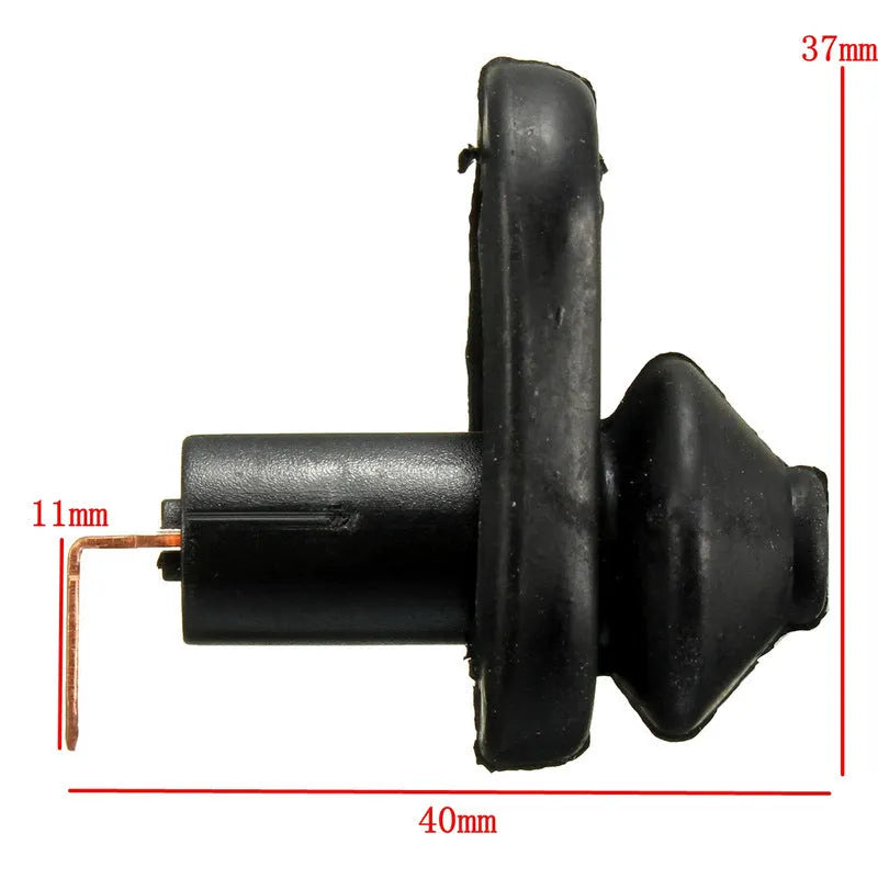 Black universal car interior door light switch with plastic housing and metal contacts for replacing faulty courtesy light controls