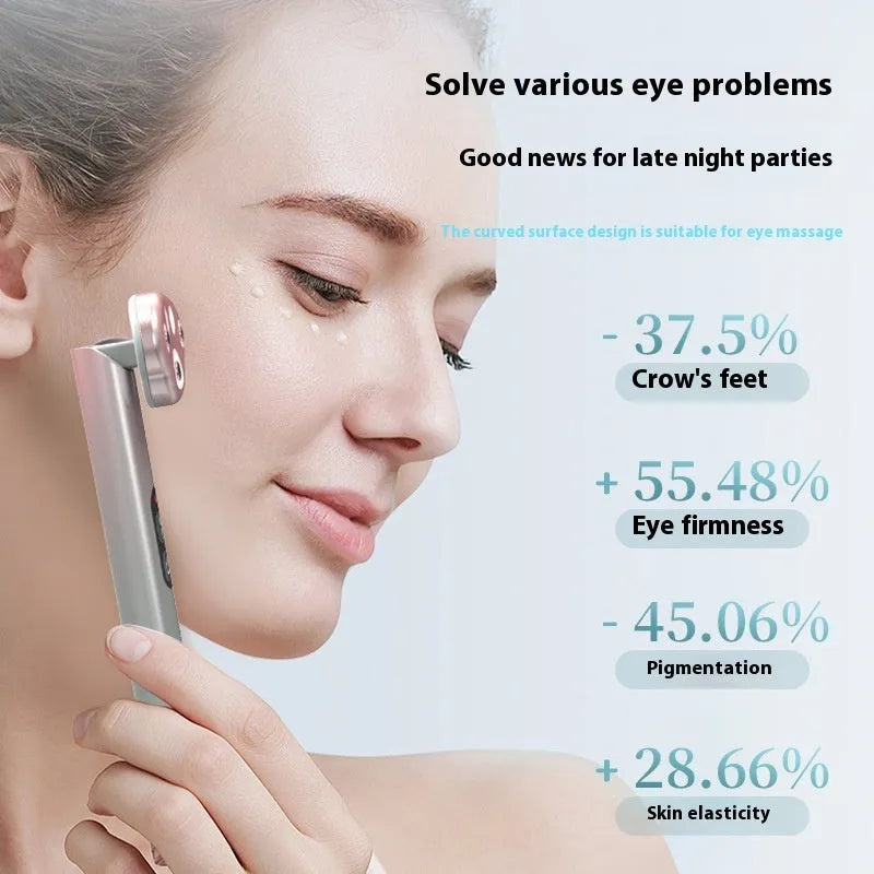 Gradient pink Cat's Paw micro-current eye massager with charging cable.