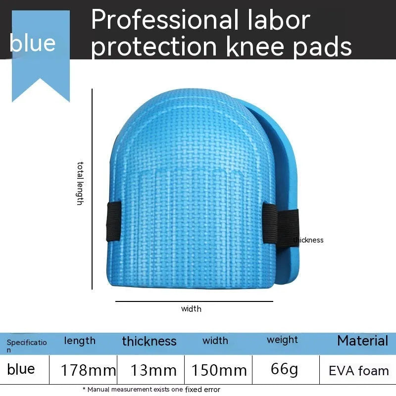 A pair of thick EVA foam kneepads in blue colour, for use on hard floors during auto repair or construction work.
