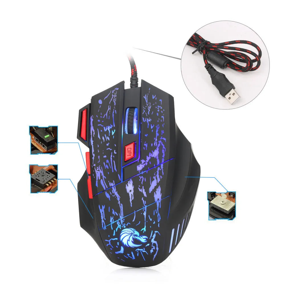 Water Crack H300BK black gaming mouse with colourful luminous lighting and 1.5 metre USB cable