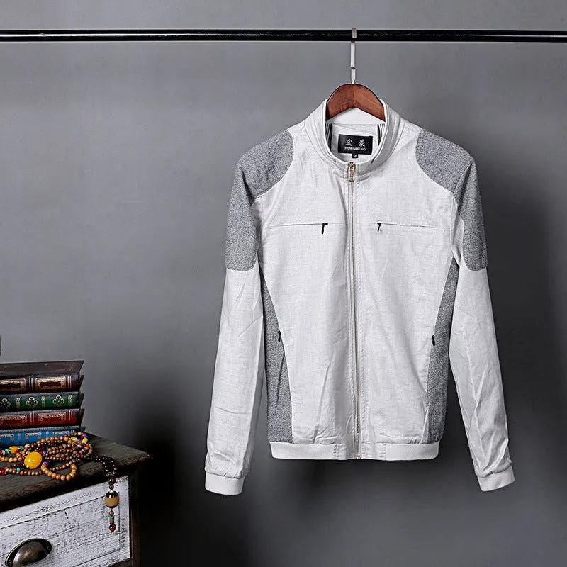 Men's thin cotton linen jacket in regular fit available sizes M to 6XL in heather gray, grass green, or blue colours