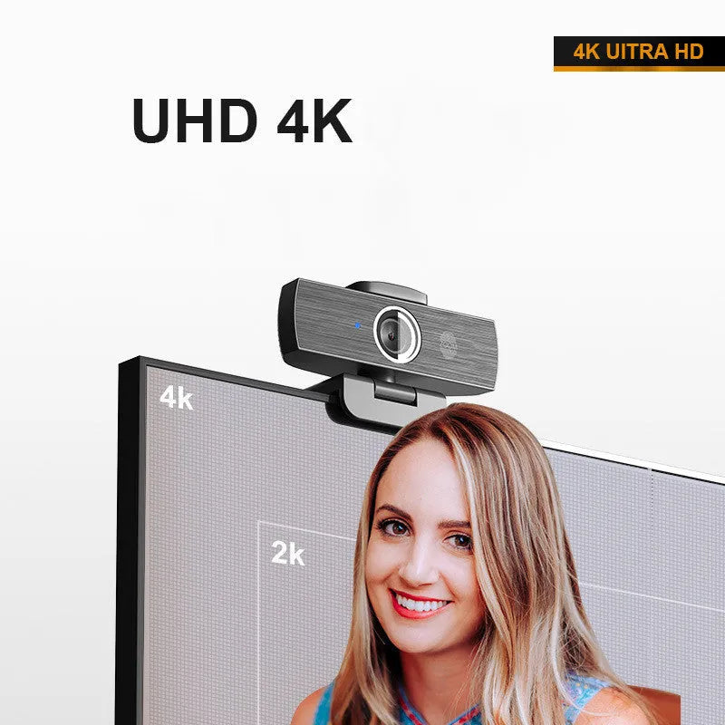 Black USB webcam with magnetic privacy cover shown alongside 1.7 metre cable for video conferencing