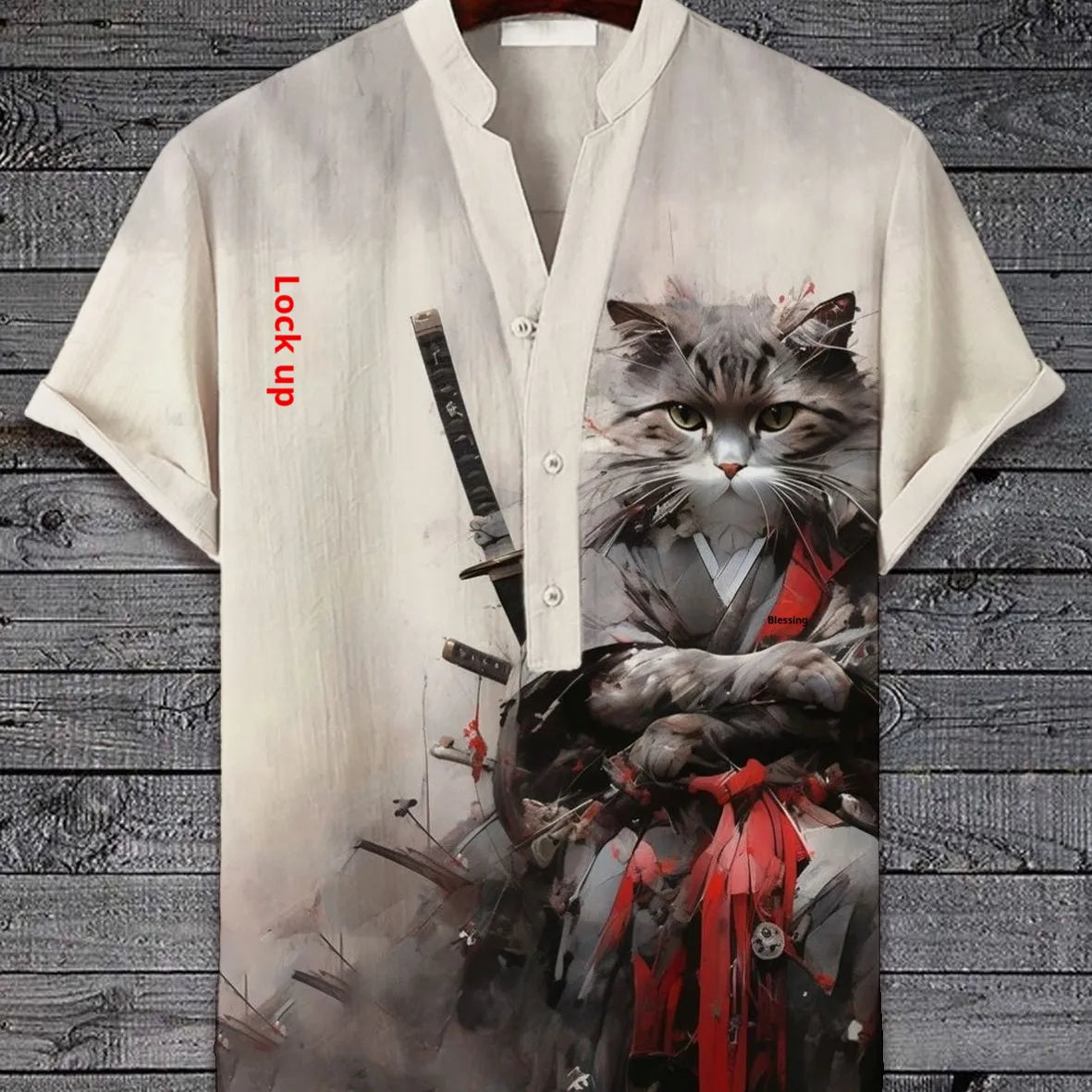 Short sleeve casual shirt with a vibrant 3D digital animal pattern print on the front.