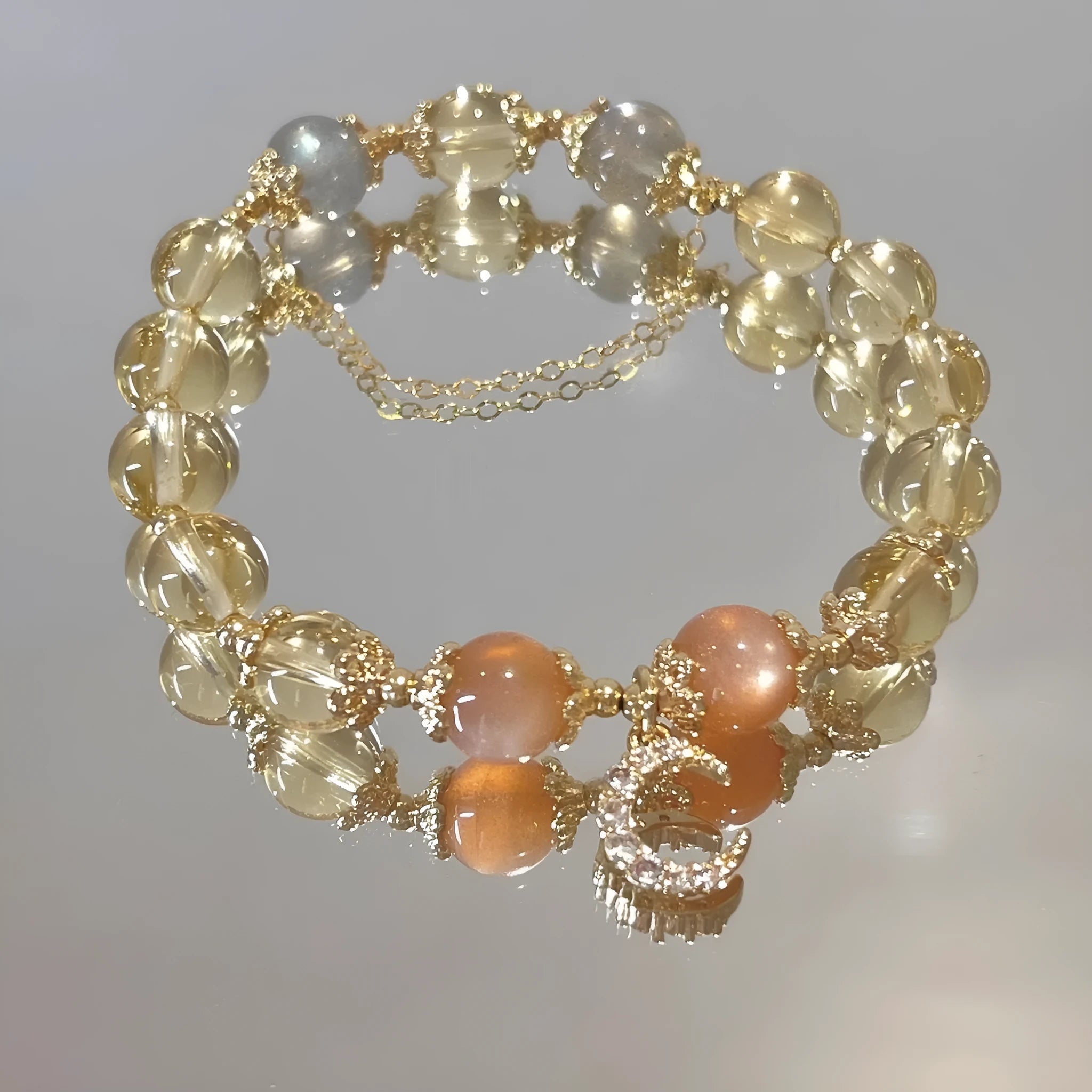 Women's Chinese style crystal bracelet with 14K gilded electroplating and diamond shaped beads