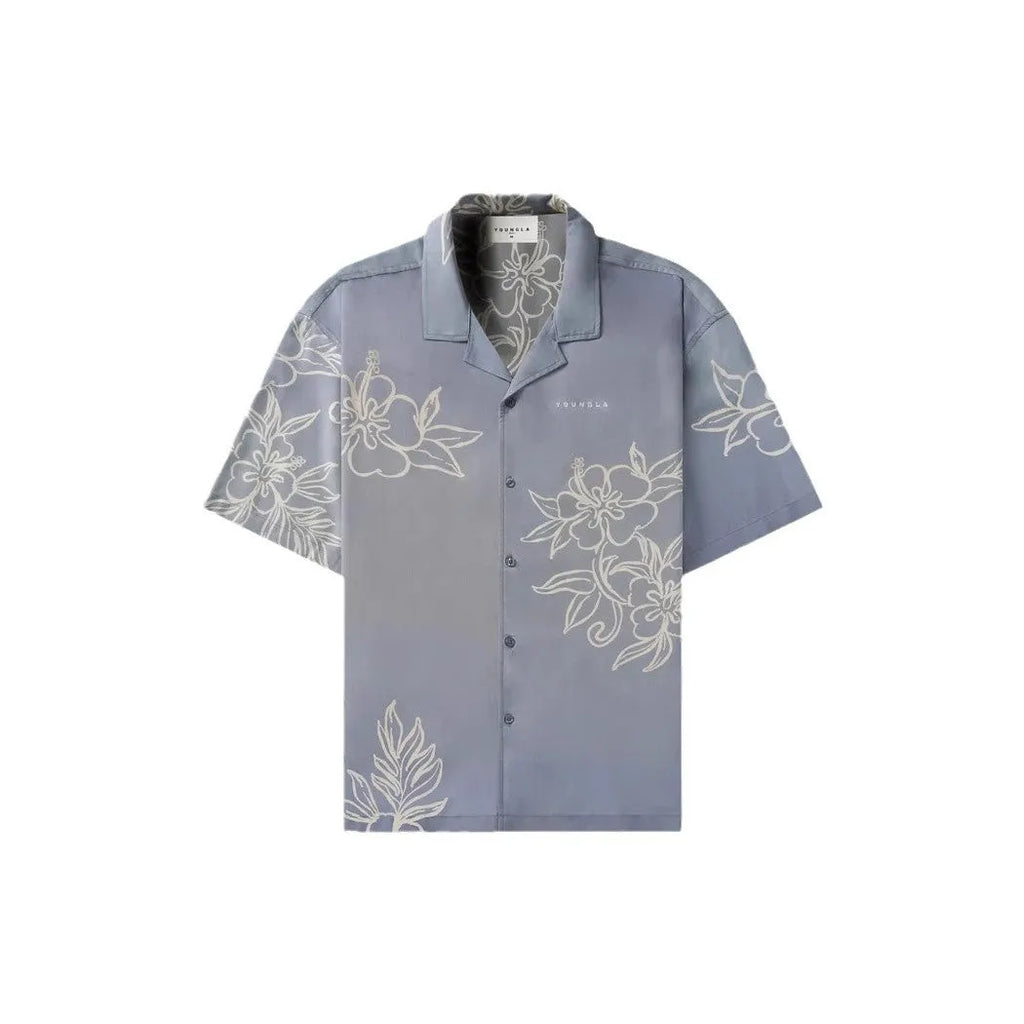 Men's loose-fitting floral printed cardigan-style top with short sleeves in light colour