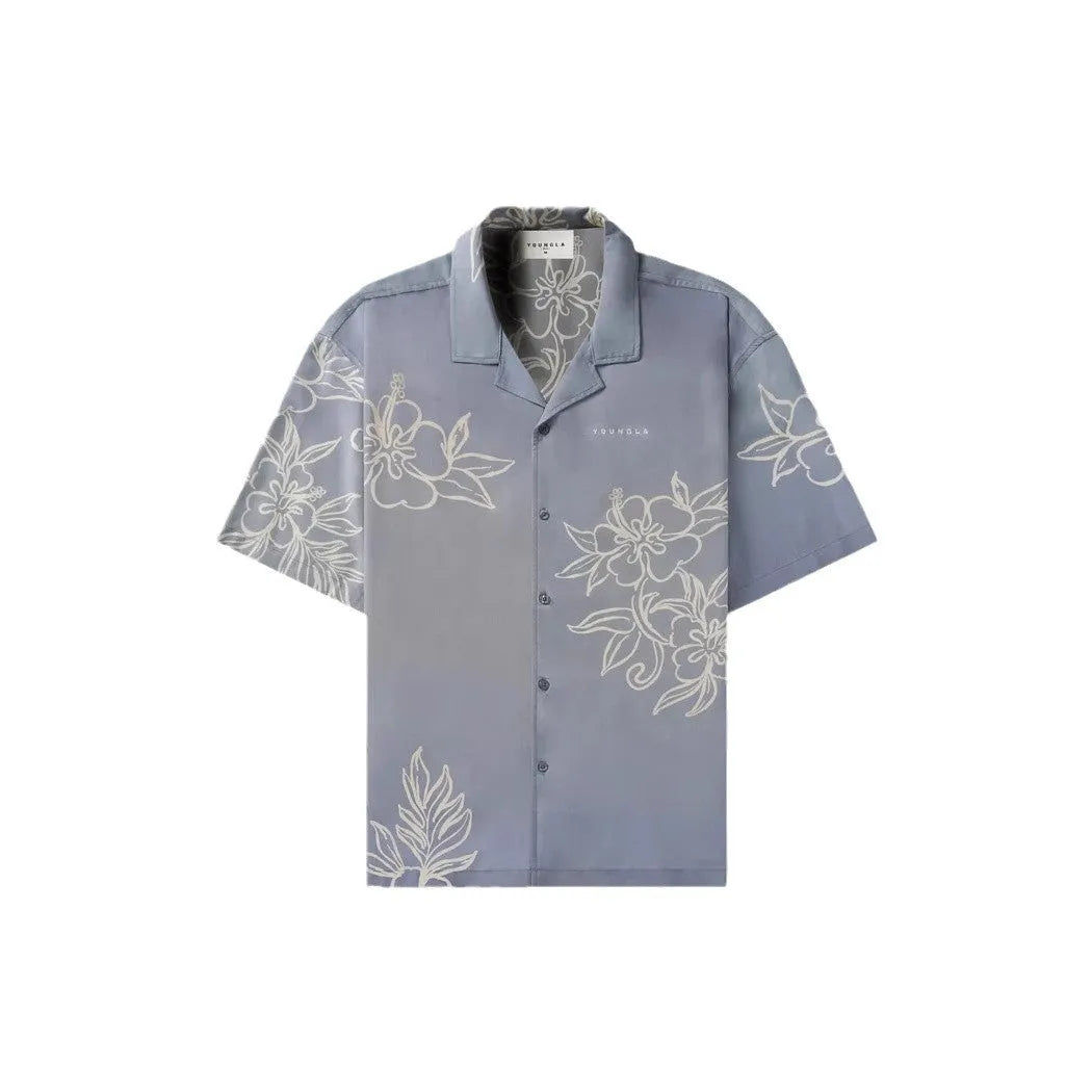 Men's loose-fitting floral printed cardigan-style top with short sleeves in light colour