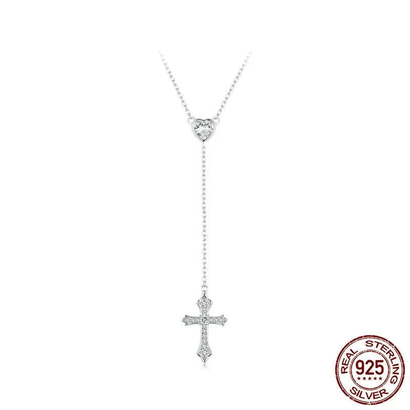 925 sterling silver love cross pendant necklace on O-ring chain, colour BSN384