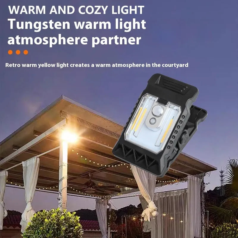 White ABS plastic intelligent induction clip lamp showing clip and sensor, dimensions 11.2 by 7.6 cm.