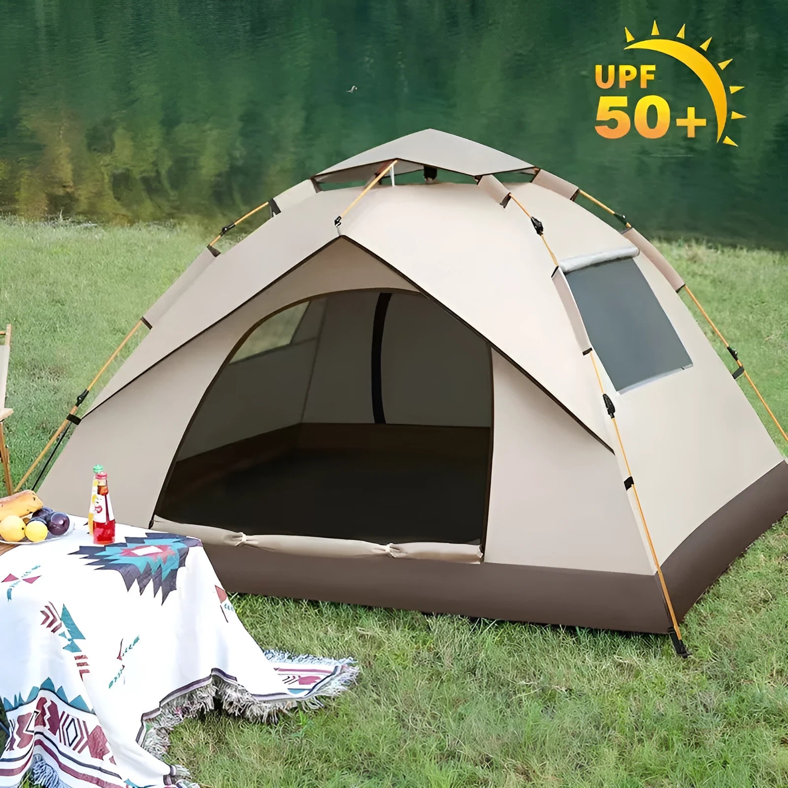 Silver pastebrushing pop-up tent quicksand gold coffee bottom two doors two windows 2–4 person outdoor shelter