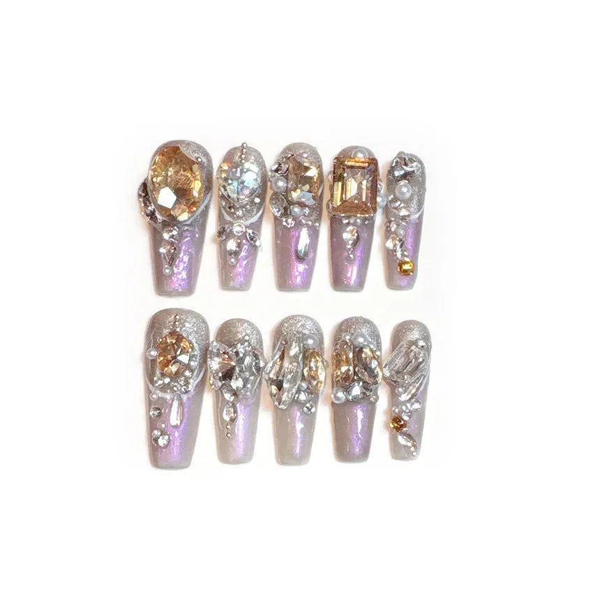 Luxury rhinestone false nail set with phototherapy sealing in card packaging