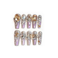 Luxury rhinestone false nail set with phototherapy sealing in card packaging