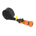 Portable blue or orange plastic garden sprinkler with solar water cooling on grass