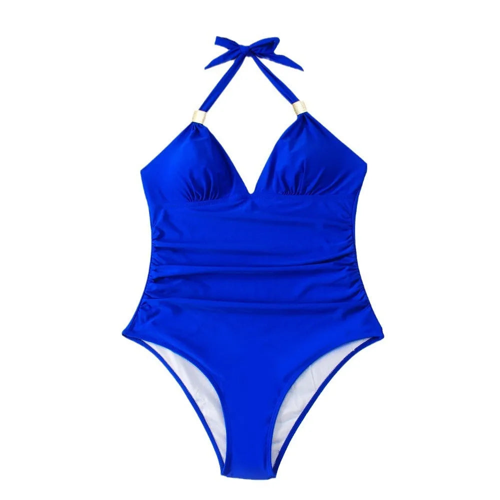 Women's quick-drying swimwear in leopard print and striped patterns, showing elastic fit.