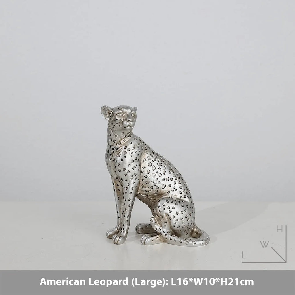 Leopard resin home ornament in American Leopard colour on wooden surface