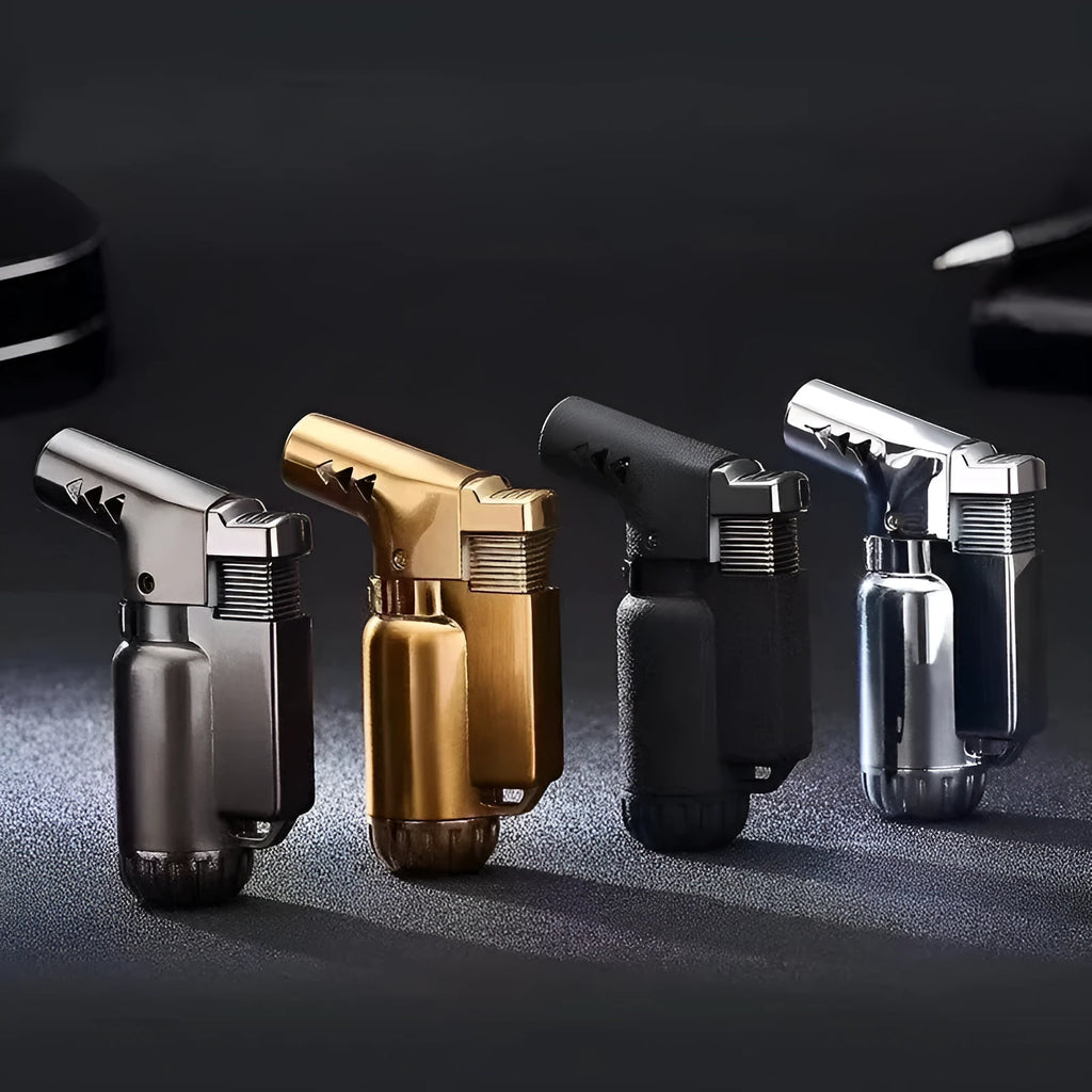HB805-1 full metal windproof punch lighter in black, gold, grey, or silver colour.
