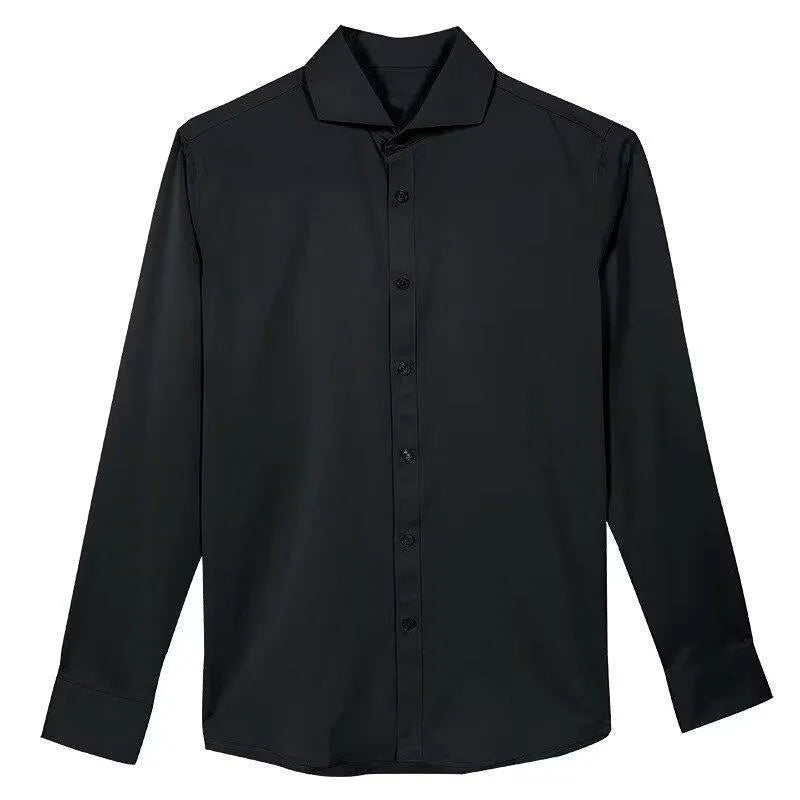 Men's black long sleeve loose fit cardigan shirt in Korean style with Japanese retro design details
