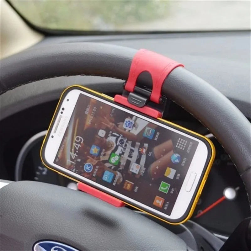 Black steering wheel phone holder with silicone pad for smartphone protection measuring 75x40x25mm