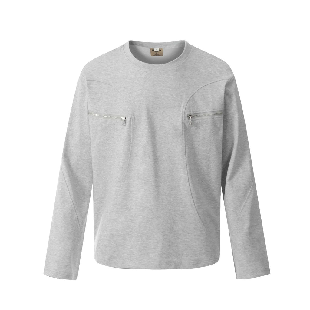 Men's retro American style cotton long sleeve T-shirt in loose fit, black and grey colour options