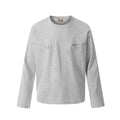 Men's retro American style cotton long sleeve T-shirt in loose fit, black and grey colour options