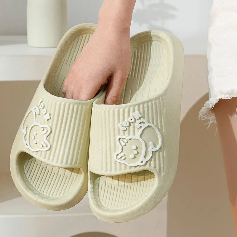 Women's EVA platform slides with cat design in multiple colours on a non-slip sole.