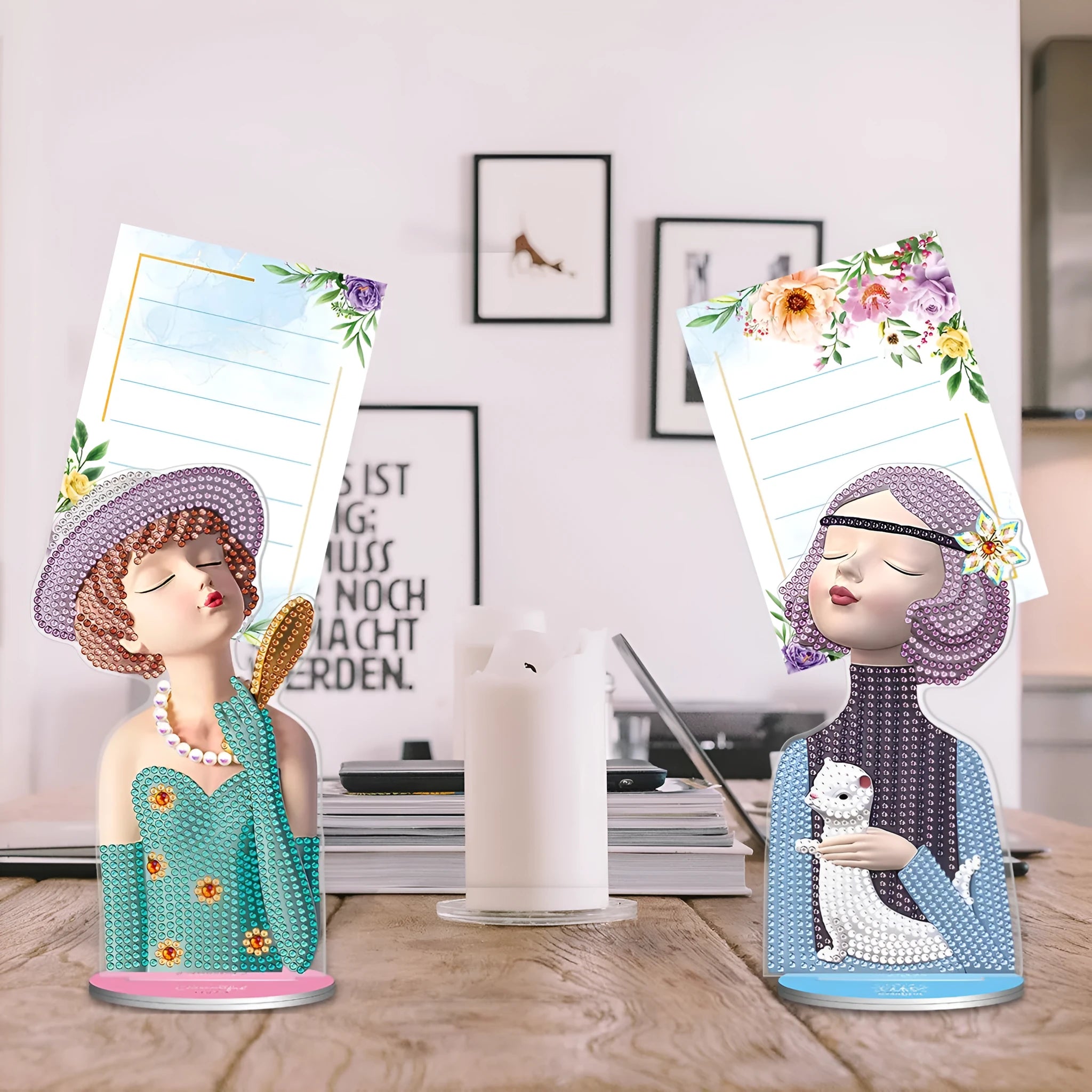American style handmade diamond painting desktop decoration with note clip, frameless design