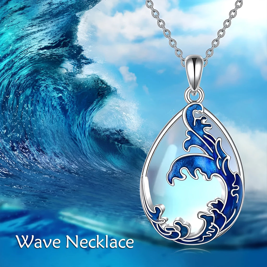 Moonstone blue heart pendant necklace for women with alloy construction and included chain
