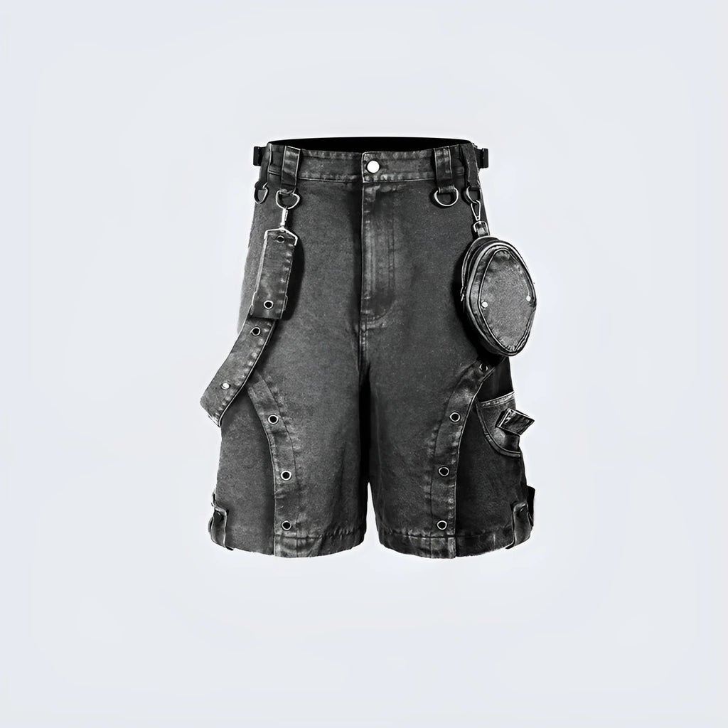 Retro style loose fit high waist denim shorts in knitted cotton fabric