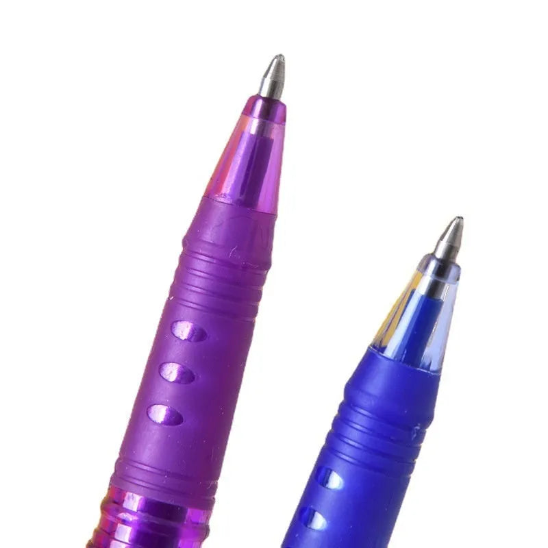 Heat-erasable gel pens with plastic shells and stainless steel nibs in multiple colours for office use
