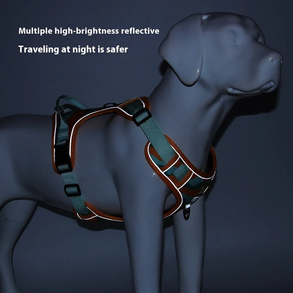 Reflective dog commuter rope with chest and back attachment points in oxford cloth material