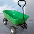 Green four-wheel plastic dump truck with steel frame and 940mm length body