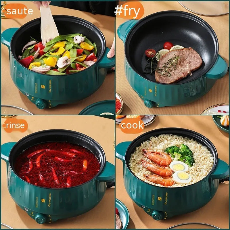 Non stick electric pot in stainless steel with integrated heating element and multiple cooking functions