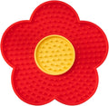 Flower-shaped silicone pet lick mat with suction cups in blue, grey, pink, purple, or red