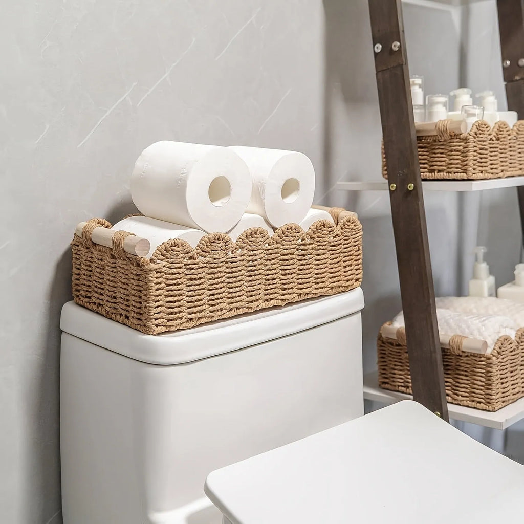 Paper woven storage basket in modern simplicity style, dimensions 35.5cm long x 16cm wide x 10cm high