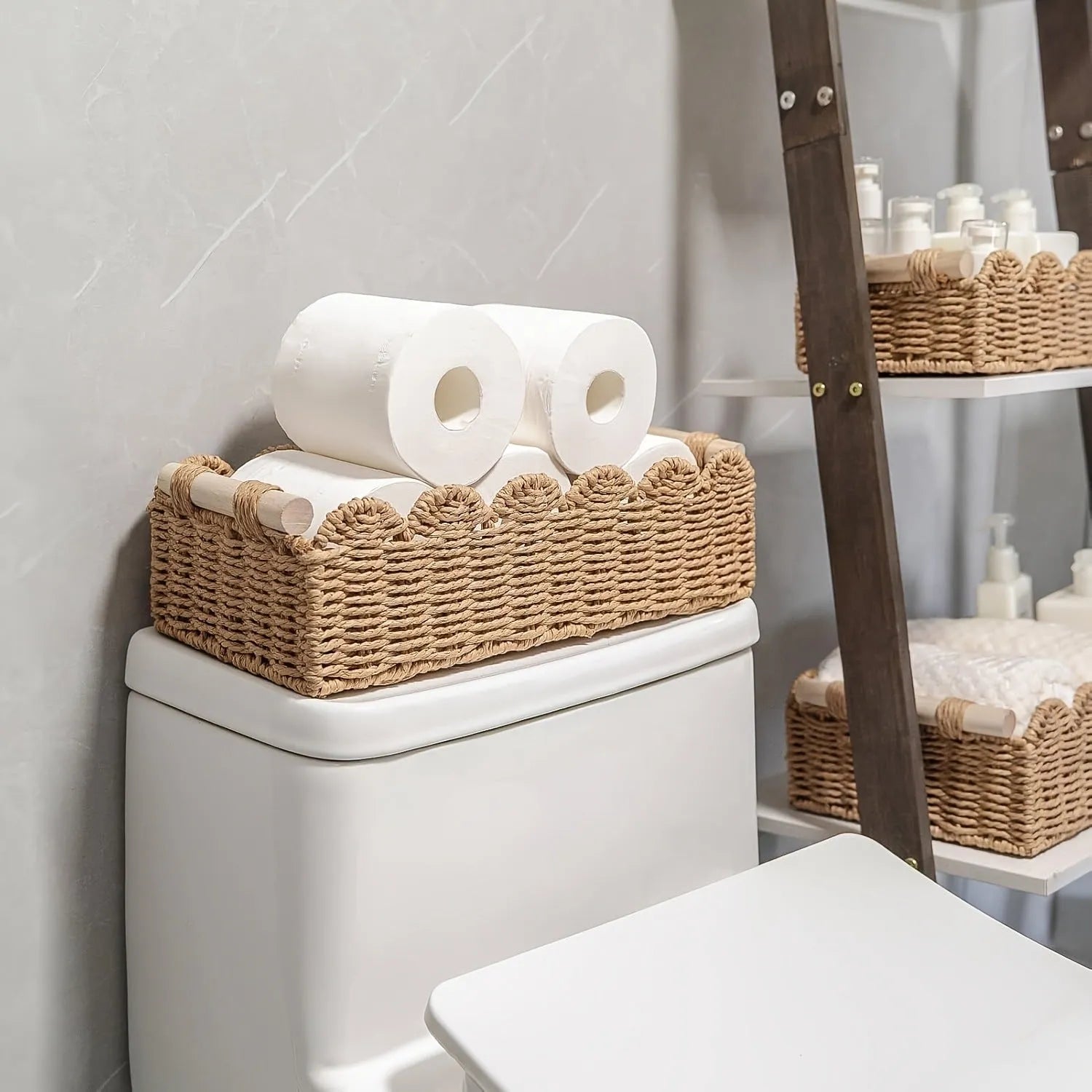 Paper woven storage basket in modern simplicity style, dimensions 35.5cm long x 16cm wide x 10cm high